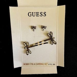 Never worn!  GUESS brand butterfly earring and bobby pin set.